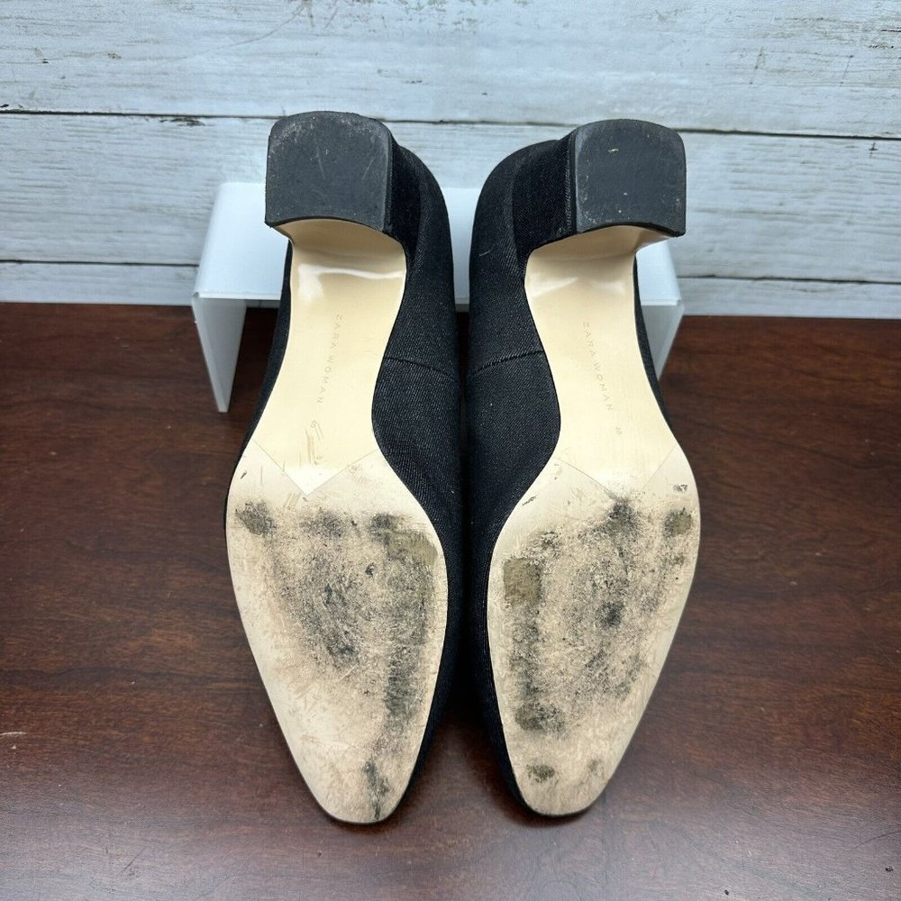 Zara Woman Denim Slip On Block Heel Shoes Rhinestone Pineapple Size 9.5 / 40 - Picture 8 of 9